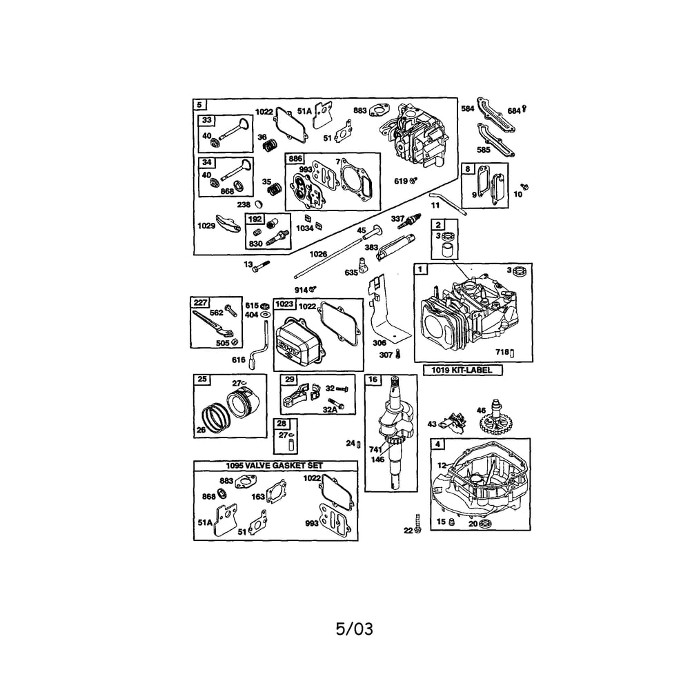 Cylinder/Head-Cylinder/Crankshaft Diagram and Parts List for 121607-0324  Briggs and Stratton Engine